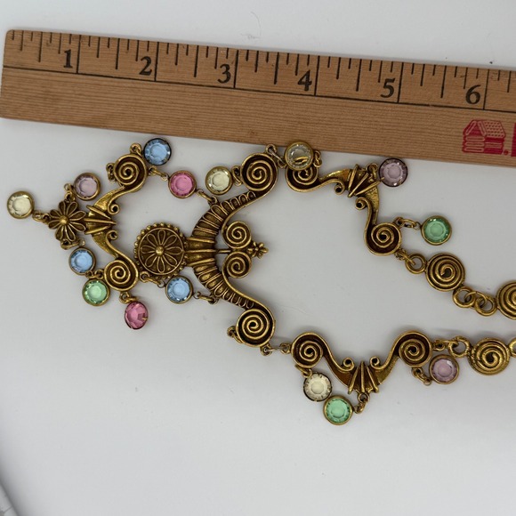 Vintage Unsigned Goldette Etruscan Revival Necklace Art Deco Nouveau - Picture 9 of 10